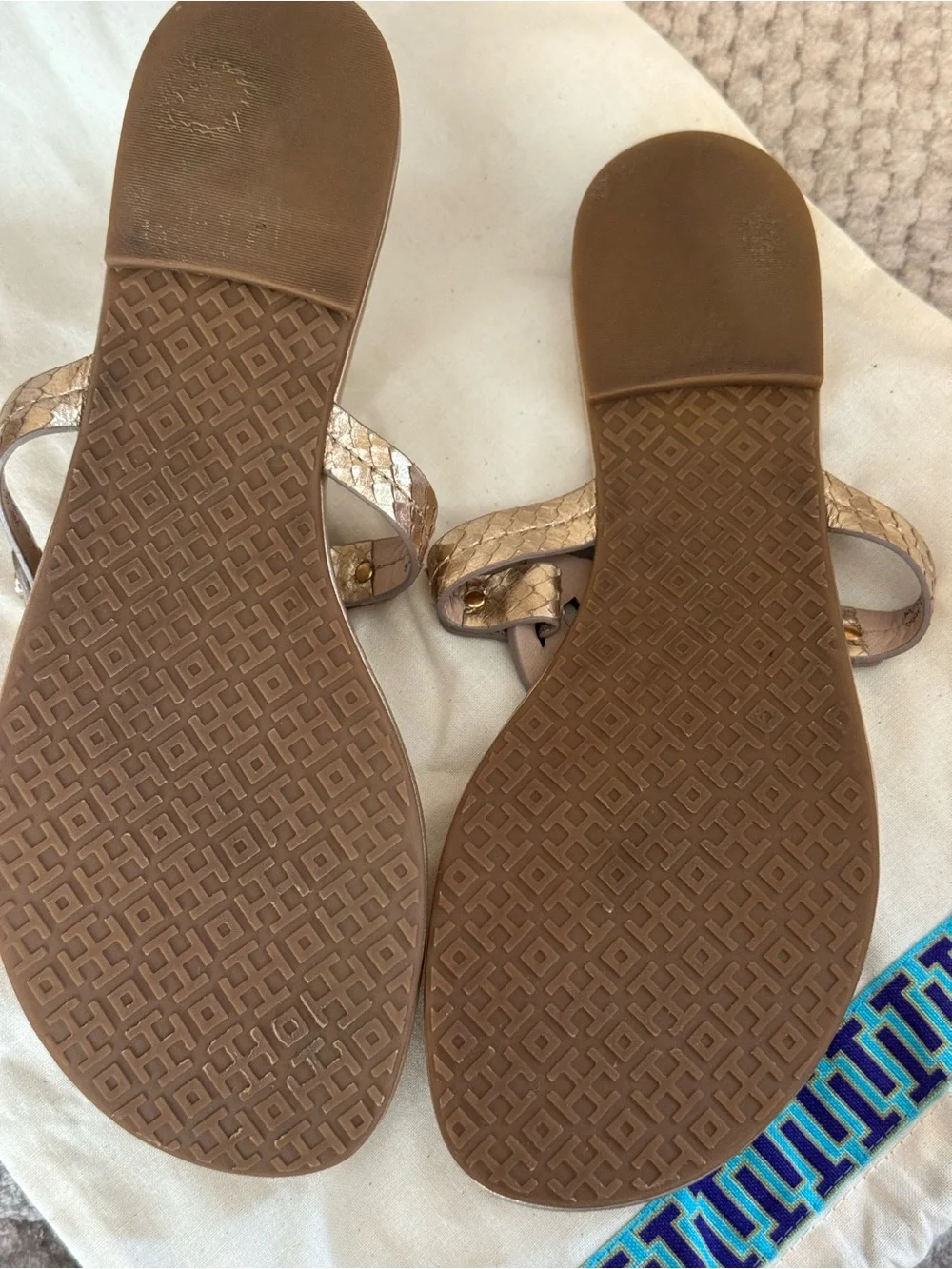 Tory Burch Gold Metallic Logo Thong Sandals